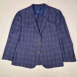 Paul Betenly Blazer Mens 52R Blue Plaid Wool Linen Lanificio Filarte Sport Coat